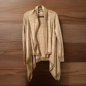 ATHLETA Women’s Beige & Cream Stripes Waterfall Open Long Cardigan M Athleisure